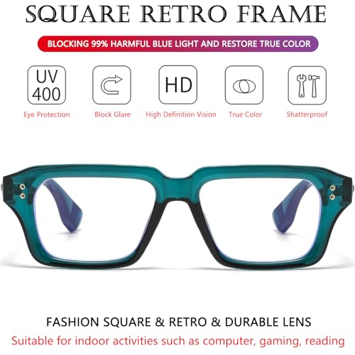 Image of AIEYEZO Fashion Square Blue Light Glasses for Men Women Retro Thick Frame Blue Light Blocking Computer Glasses