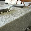 Tischdecke Aus 100% Leinen Damast – 147x250 Cm, Hellblau/beige, Klassisches Blumenmuster, Für Esszimmer & Wohnzimmer