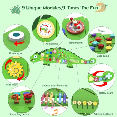 Image of Activity Wall Busy Board for Toddlers: 9-in-1Interactive Activities | Montessori Sensory Toys Panel for Playroom - Build Fine Motor Skills & Hand-eye Coordination - Gift for Kids Age 3+