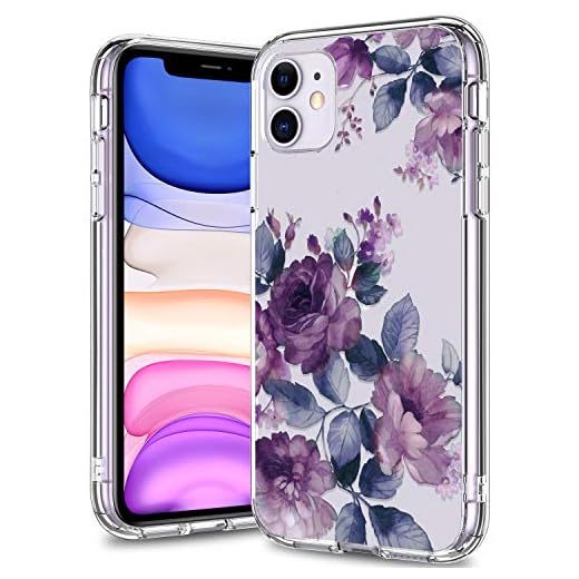BICOL iPhone 11 Case Clear with Design for Girls Women,12ft Drop Tested,Military Grade Shockproof,Slip Resistant Slim Fit Protective Phone Case for Apple iPhone 11 6.1 inch 2019 Purple Blossoms