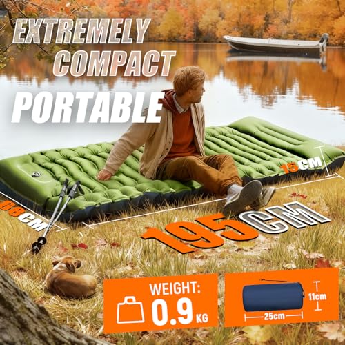 Camping Sleeping Pad, Ultralight Inflatable Camping Mat with Pillow Built-in Foot Pump Portable Inflatable Sleeping Pads Compact for Outdoor Camping, Backpacking, Hiking, Tents