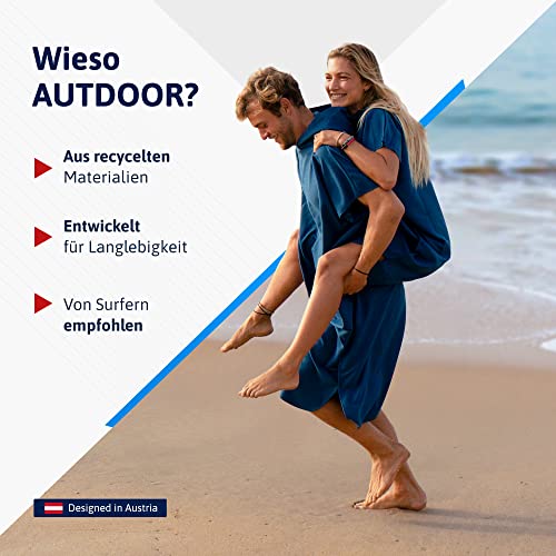 AUTDOOR® Mikrofaser Badeponcho Damen & Herren - nachhaltig aus 100% recycelten PET-Flaschen - Handtuch als Umziehhilfe für Strand und Wassersport - schnelltrocknend & kompakt (Blau, Medium)