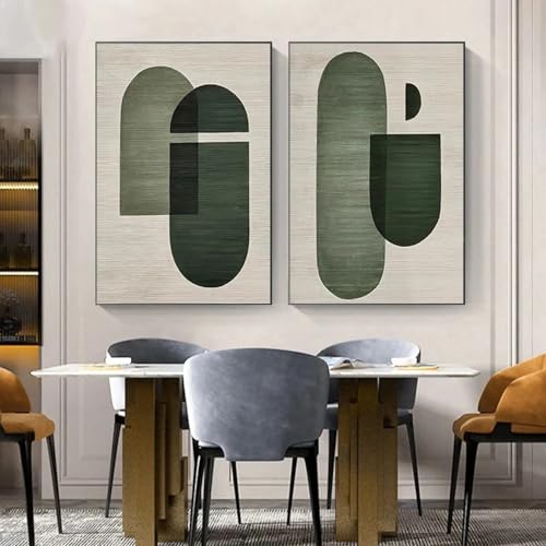 Tableau sur toile géométrique ovale vert haut de gamme avec cadre 60x110