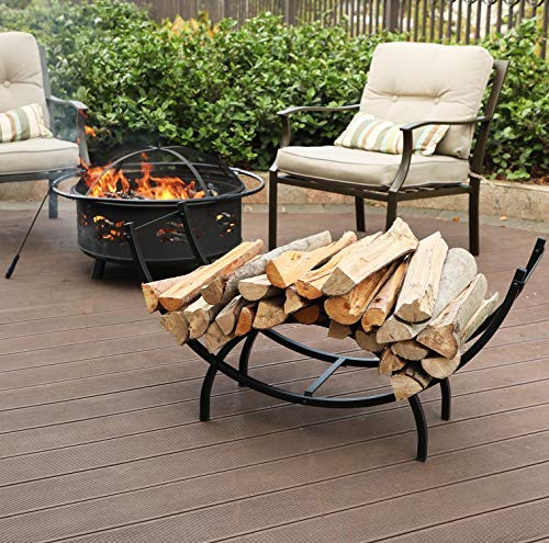 Phi Villa 40 Inch Heavy Duty Large Curved Indoor/Outdoor Firewood Racks Log Hoop, Oval Base For Kindling Wood Storage Wood Stove Accessories, Black #TOP6