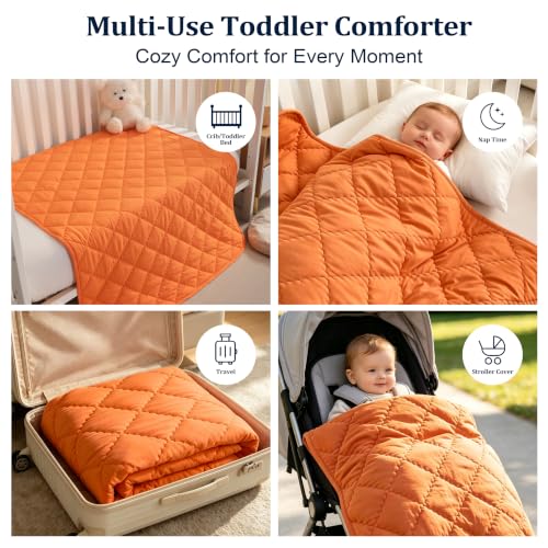Image of BEDSUM Toddler Quilt 43x60, Microfiber Kids Quilt Toddler Bed, Orange | Lightweight Soft Comfort for Toddler Beds, Daycare, Preschool Naps, Boys Girls, Machine Washable All Season Toddler Comforter
