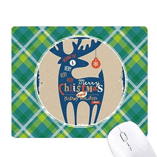Tapis de souris cerf de Noël bleu antidérapant avec motif grille verte