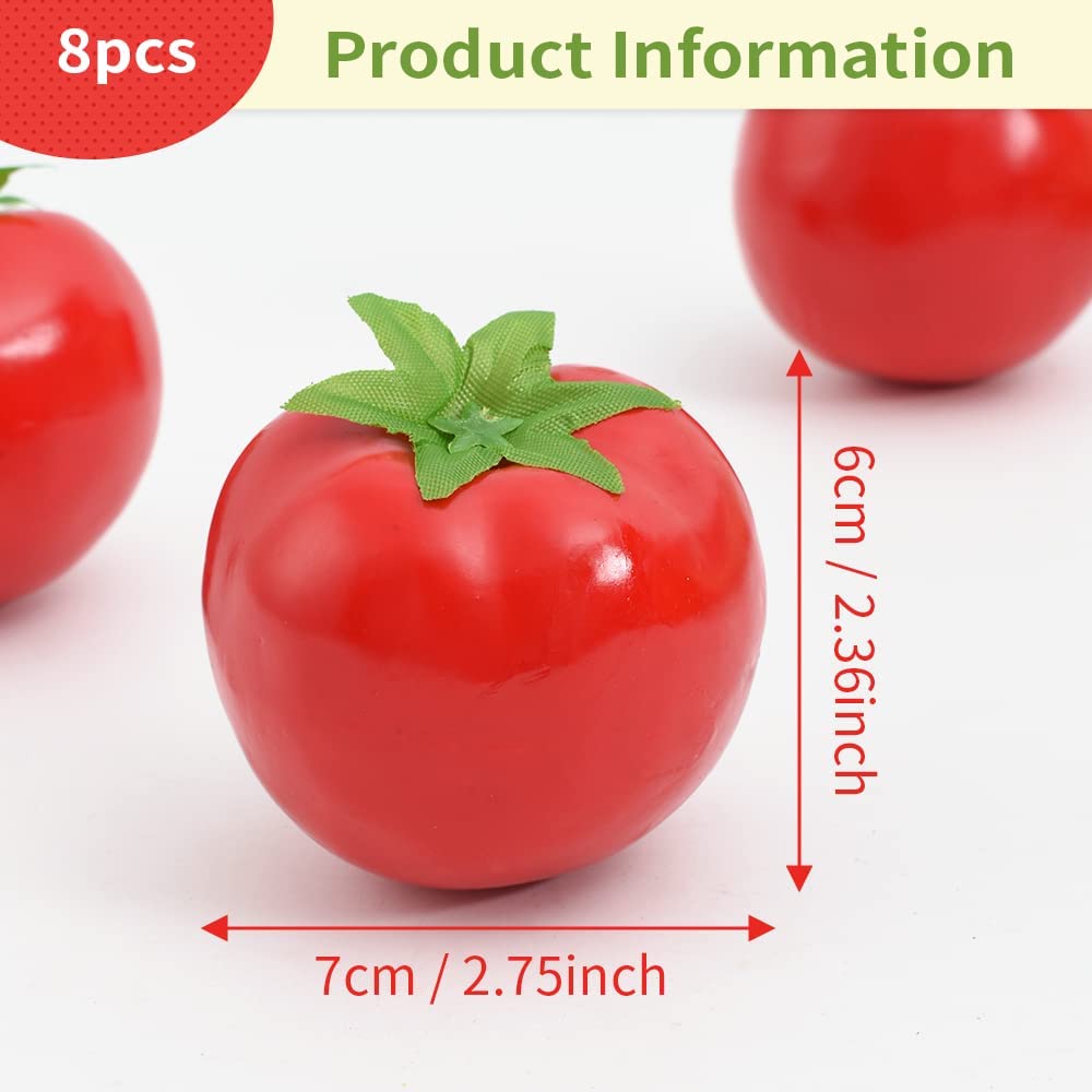 SYOSI 8 Pcs Artificail Tomatoes, Fake Tomatoes for Decoration Artificial Vegetables Tomatoes, Normal Size Simulation Tomatoes Kitchen Home Decor, Party Decor, Photo Fruits, Photography Props