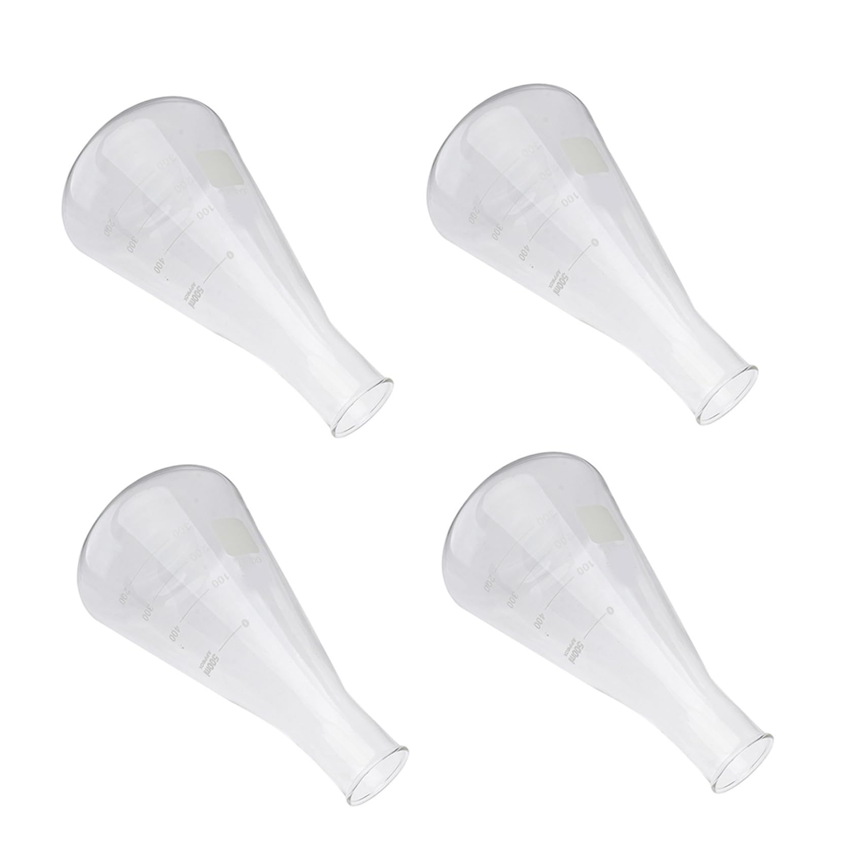 Conjunto de 4 Matraces Erlenmeyer Triangulares Cónicos de Vidrio de Borosilicato Escala Clara y Capacidad Estándar para Experimentos Escolares