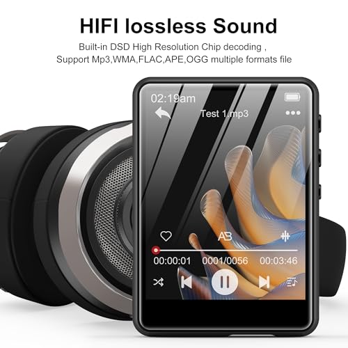 Image of SWOFY 64GB MP3 Player with Bluetooth 5.3, 2.4-Inch Full Touch Screen, Portable Lossless Sound Music Player with HD Speaker, MP3 with FM Radio Recording e-Book, Record, Earphone Included-Gray