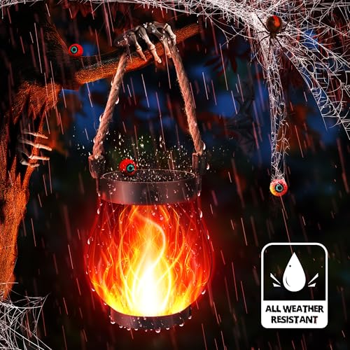 Jyoiat 2 Pack Solar Outdoor Lanterns, Dancing Flame Hanging Lights, Red - image 6