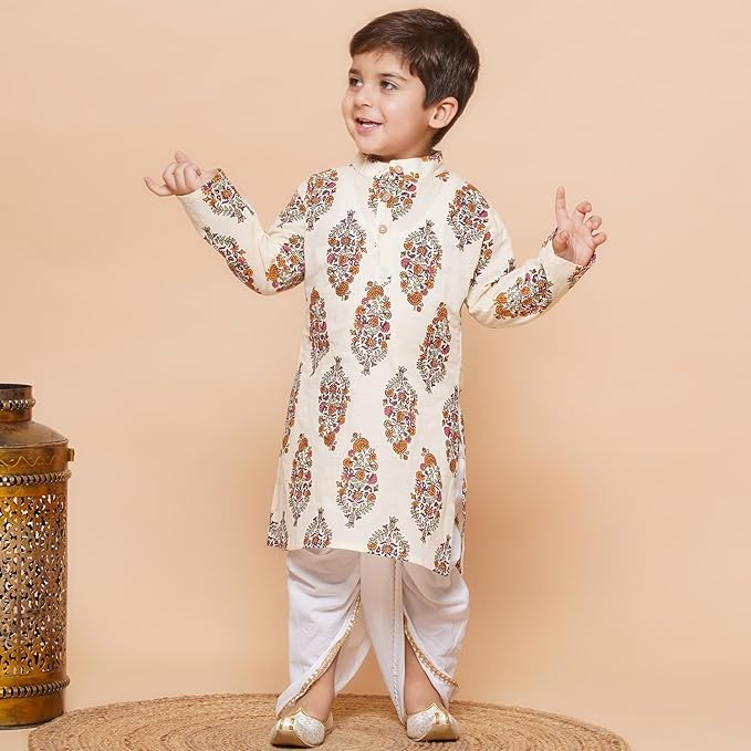 Image of AJ DEZINES Kids Ethnic Wear Pure Cotton Dhoti Kurta Set For Boys