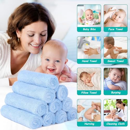 Image of HOMEXCEL Baby Washcloths 20 Pack-Microfiber Coral Fleece Baby Bath Face Towel 11 x 11 Inch Extra Absorbent Soft Burp Cloth and Wash Cloths for Newborn-Infants and Toddlers,Blue