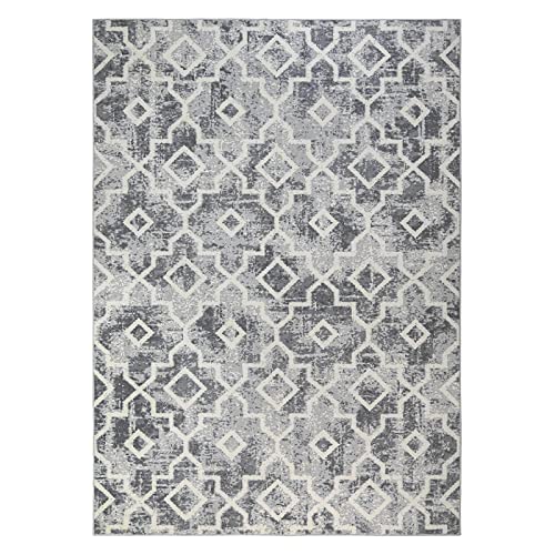 Wonnitar Moroccan Machine Washable Large Area Rug - 5X7 Grey Modern Geometric Bedroom Living Room Throw Rug,Non-Slip Distressed Dining Room Nursery Mat,Non-Shedding Indoor Floor Accent Carpet #TOP1