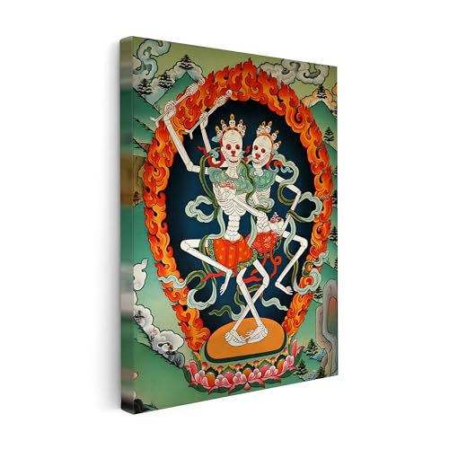 Image of Poster Master Vintage Citipati Canvas - Retro Dancing Skeletons Print - Tibetan Buddhism Art - Gift for Men & Women - Wall Decor for Living Room, Bedroom or Office - Available in 8x10 to 30x40