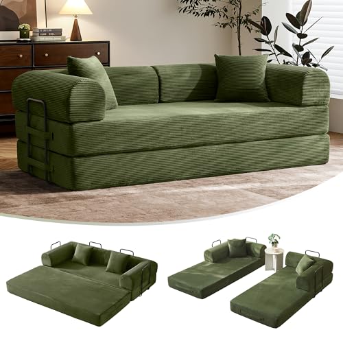 79' Convertible Sofa Bed with Fixed-Shape Frame & Removable Armrests, Modular Corduroy Sleeper Sofa,...