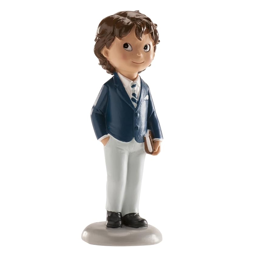 dekora - Figura Decorativa per la Prima Comunione del Ragazzo - Realizzata in Resina - Ornamento per Torte - 13 cm - Design Originale e Dettagliato - Adatto al Contatto Alimentare
