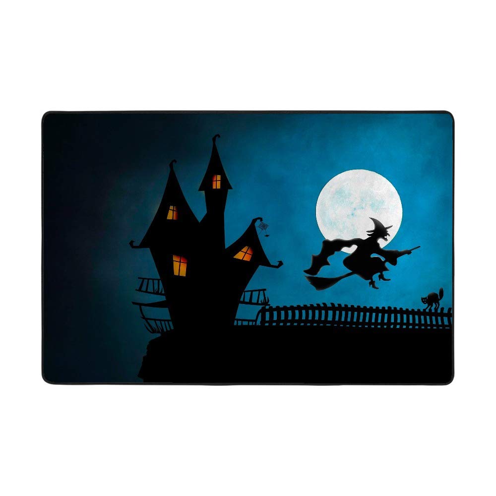 Tapis Halloween de salon grand format motif château et lune pour déco automnale
