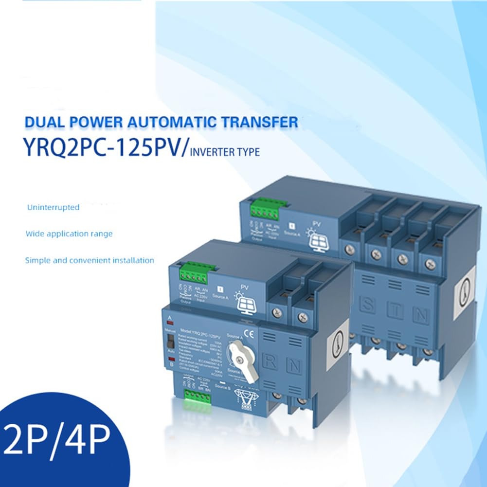 ATS Dual Power Commutatore Automatico di Trasferimento per Generatore o Energia Solare Fotovoltaica al Cambio di Potenza di Città. Inverter Solare 2P125A.