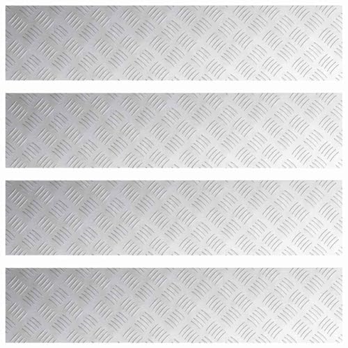 vidaXL Nez de Marche Rectangulaire 4 pcs Argenté 90 x 20 cm Aluminium, Salon, marches Modernes, Tapis de sécurité en Damier durables, protecteurs...