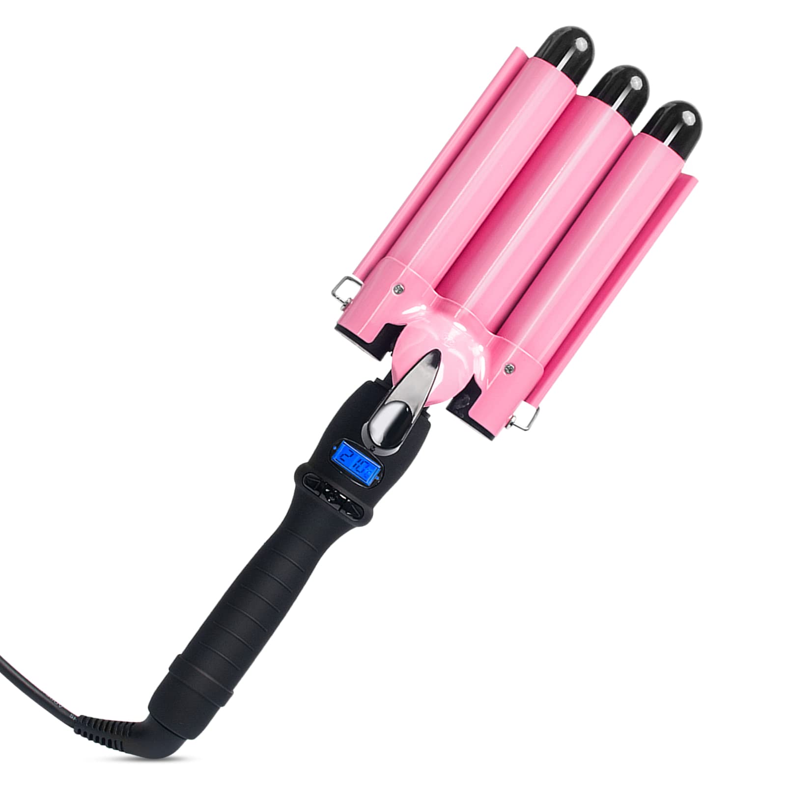 Photo 1 of Awhoas 25mm Wave Curling Iron,3 Barrel Curling Iron Wand, Pink Hair Waver Anti-Scalding Ceramic Barrel Waver Hair Crimper Adjustable Temperature with LCD Display (Pink) 25MM Pink #1
