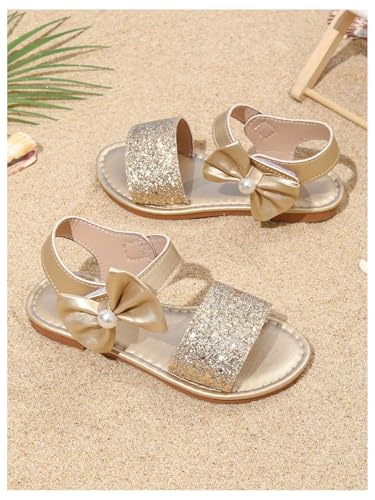 GORGLITTER Girl's Sandals Bow Sparkly Metallic Sequin Ankle Strap Dress Summer Wedding Beach Flat Sandals 20253