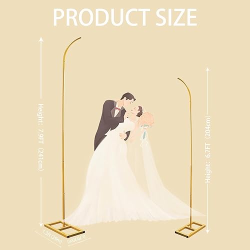 Miniatura 2 de Juego de 2 soportes de arco de metal, soporte de arco de globo dorado, marcos de arco de boda con base cuadrada de metal para fiesta de cumpleaños,