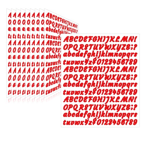 Image of 2010 Pieces 10 Sheets Letter Stickers,Self Adhesive Waterproof Vinyl Mailbox Numbers Stickers,Alphabet Decals for DIY,Window,Door,Sign,Bike,Car,Laptop,Scrapbook (Red, 1 /2 Inch)