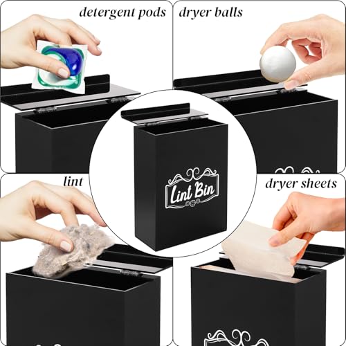Image of Goaste Magnetic Lint Bin for Laundry Room, Acrylic Dryer Lint Trash Can, Wall Mounted Lint Box Holder, Space-Saving Trash Container for Laundry Room Storage and Organization, Home Decor (Black)