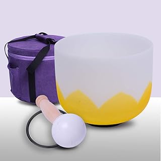 ENERGYSOUND 432Hz Perfect Pitch E Note Solar Plexus Chakra Lotus Designed Frosted Quartz Crystal Singing Bowl 10 inch carrier one rubber mallet and one o-ring included