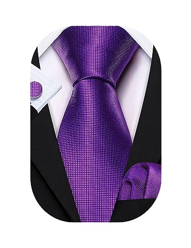Image of Barry.Wang Plain Men Silk Ties Extra Long Satin Necktie for Wedding Business Handkerchief Cufflinks Set Solid Colors