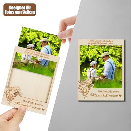 Augesak Patenonkel Fragen Bilderrahmen, Holz Bilderrahmen Pate, Möchtest du mein Patenonkel werden, Fotorahmen Pate Geschenk