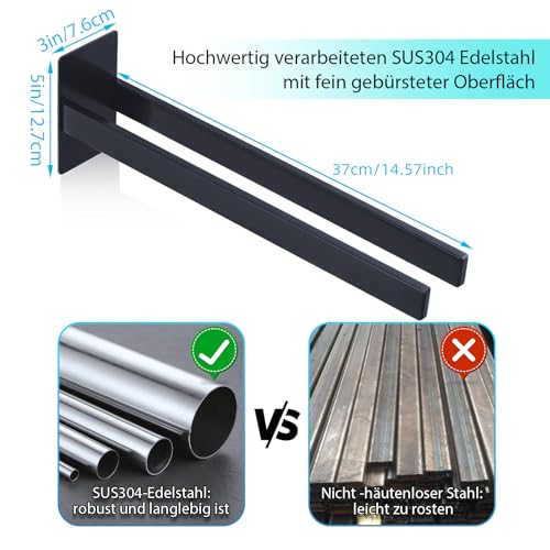 Handtuchhalter Ohne Bohren Schwarz Handtuchstange Selbstklebend Badezimmer Handtuchhaken Badetuchhalter Wandmontage Doppelt Küche