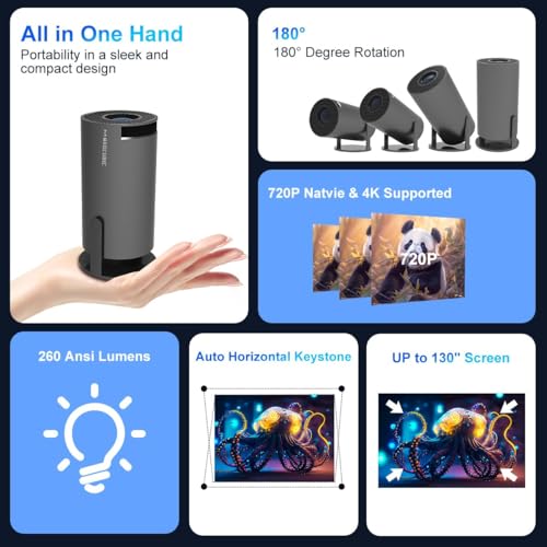 Image of BIGASUO Mini Projector 4K 1080P Supported, 15000 Lumen Portable WiFi 6 Projector,270 Rotatable Projector with 50% Zoom Home /Outdoor Movie Projector for TV Stick /PS5 /Phone /HDMI (BGP45)