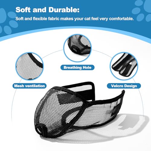 OHCOZZY Katze Maulkorb mit weichem Netzbezug, Maulkorb für Katzen Verhindern Beißen Kauen Katzenpflege(Größe S, Schwarz)