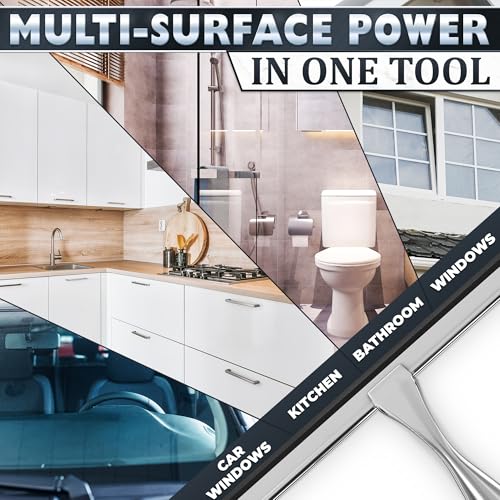 Image of Shower Door Squeegee with Hook - 10 inch Silicone Blade, Stainless Steel Squeegee for Shower Glass with Adhesive Mount - All-Purpose Bathroom Tile, Mirror, & Window Wiper for Streak-Free Cleaning (Silver)