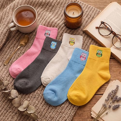 Image of Eurzom 10 Pairs Socks Womens Crew Elastic Ankle Length Cotton Socks Aesthetic Cute Lightweight Low Cut Gifts for Women
