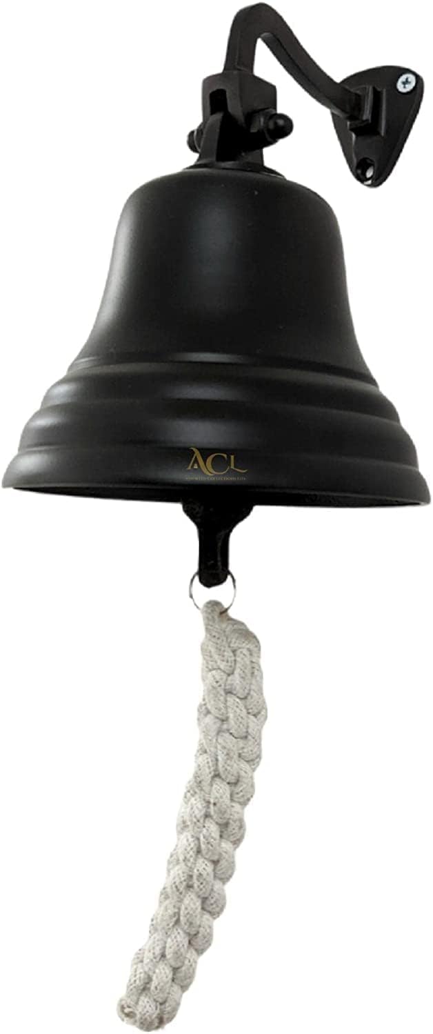 ACL Bar Home Pub Accesorios Timbre de Mano - Timbre de Barra montado en la Pared Decoraciones náuticas - Timbre Negro único con Sonidos Fuertes y nítidos Ideal para Navidad, Pub de 10 Pulgadas