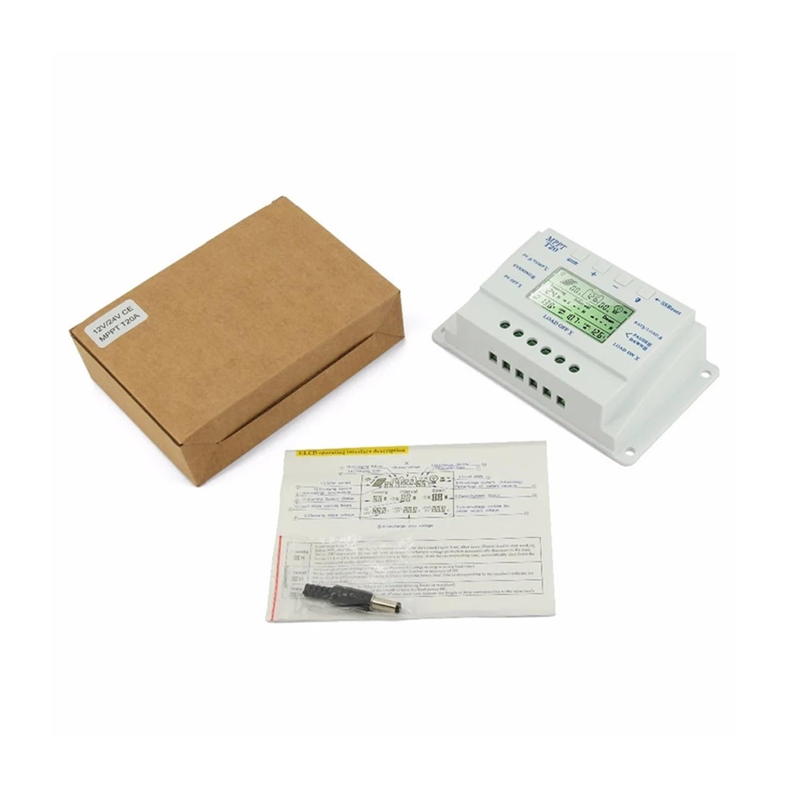 Kontroler ładowania słonecznego, 20A MPPT 12 V/24 V ładowarka do baterii słonecznych Regulator kontrolery ładowania wyświetlacz LCD domowy panel słoneczny regulator fotowoltaiczny