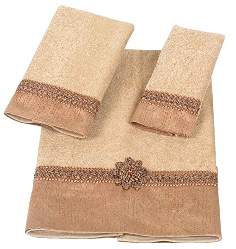 Avanti Linens Braided Medallion Multi Gold 3 Piece Towel Set, One Bath Towel, One Hand Towel and One Fingertip Towel