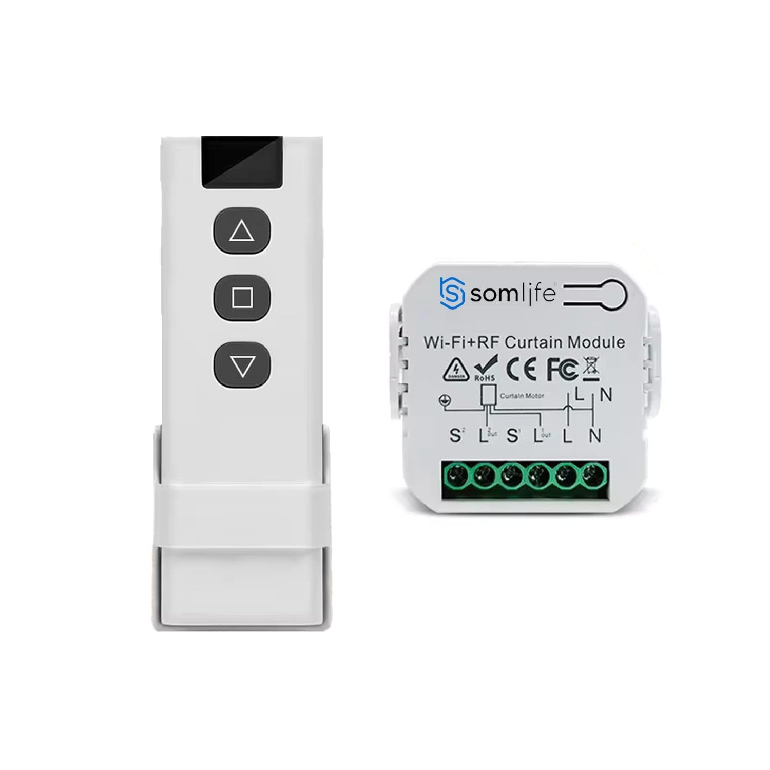 Commutateur SomLife de volet et rideau Wifi Rf Tuya Smart Life Module pour volet roulant 433 mhz et Télécommande