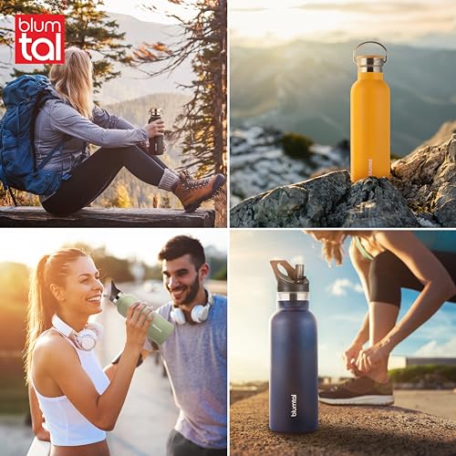 Blumtal Thermosflasche 750ml - Doppelwandige Edelstahl Trinkflasche - Isolierflasche BPA Frei - Teeflasche - Thermo - Grey Blue & Dark Ocean 5