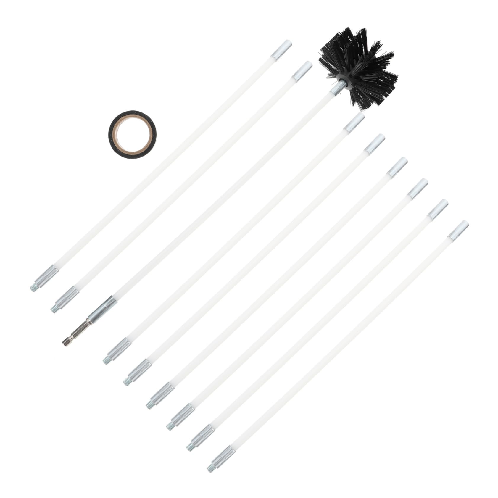 Set Spazzola per Pulizia Canna Fumaria 12 Pezzi Bianco | Nylon e Pe, Aste Flessibili ed Estensibili, per Stufa e Condotti di Scarico