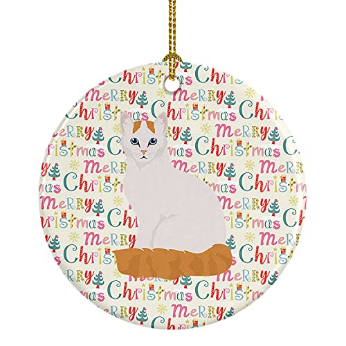 Caroline's Treasures Turkish Van Cat Christmas Ceramic Ornament Christmas Tree Hanging Decorations for Home Christmas Holiday, Party, Gift, 3 in, Multicolor