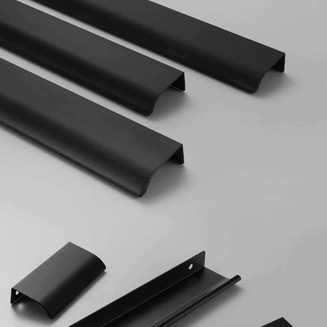 Manijas ocultas, manijas invisibles, de aleación de aluminio, manijas ocultas para gabinete, tiradores de gabinete con borde de dedo, tiradores para cajones, pomos para muebles, color negro, 2 piezas