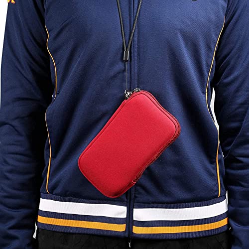 Image of Neoprene Cell Phone Pouch Sleeve Case w /Neck Lanyard for iPhone 17, 17 Pro, 17e 16e, 16 Pro, 15 14 13 12 Pro 11, Samsung Galaxy S26 S25 S24 S23 S22 S21 A10e A20e A40 (Red-M)