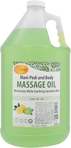 Miniatura 1 de SPA REDI - Aceite de masaje, limón y lima, 128 oz - Pedicura profesional, manicura, terapia de masaje de cuerpo completo, con aceite de almendras,