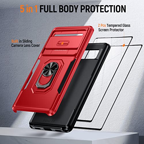 Oneagle For Google Pixel 7A Case With Screen Protector(2Pcs), Pixel 7A Phone Case With [Slide Camera Lens Cover]+[360° Rotatable Metal Kickstand] Military Grade Shockproof Case For Pixel 7A 6.1" Red #TOP4
