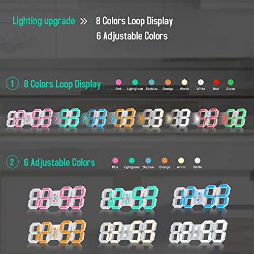 App Control 3D Led Wall Clock 15 Inch Multicolor Led Digital Alarm Clock With 5 Levels Dimmable Brightness/Time/Date/Temperature/Night Light/12/24 Hour Large Display For Kitchen Living Room Bedroom #TOP5