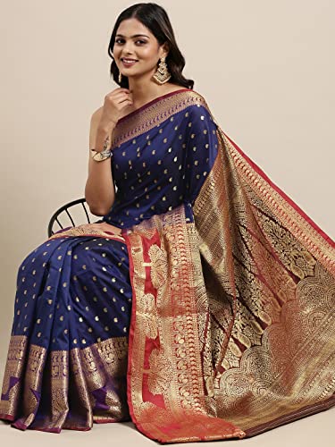 Image of Panzora Women's Banarasi Silk Saree With Unstitched Blouse Piece