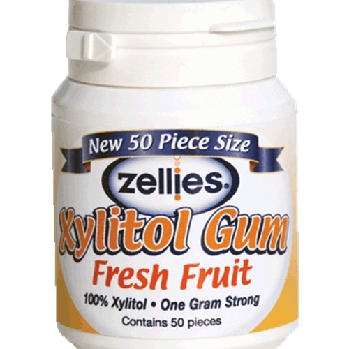 Special Pack of 6 ZELLIES XYLITOL Gum Fresh Fruit 6 Bottle of 50 Pieces Each